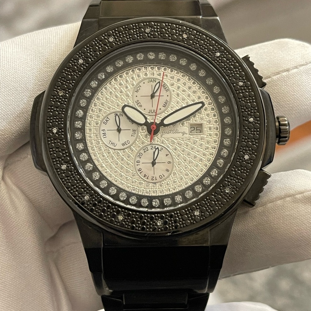 JBW CHRONO QUARTZ  JB-6101-C VICTORY BLACK DIAMOND WATCH 51mm  MEN’S SWISS  MOVT